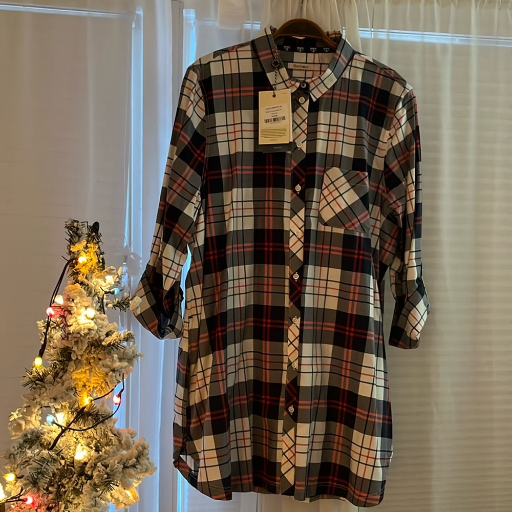 Barbour Sandbank Button up Shirt Plaid Red, White & Blue size 16
